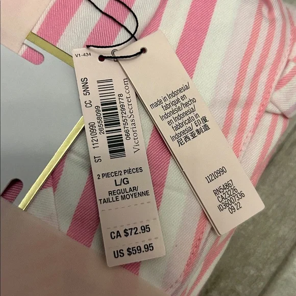 NEW Victoria's Secret Pink Striped Flannel Pajama Set Large regular - Picture 2 of 5